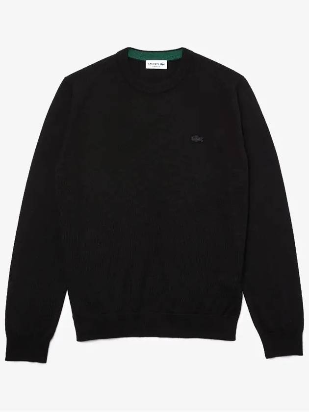 Crew Neck Merino Wool Knit Top Black - LACOSTE - BALAAN 2