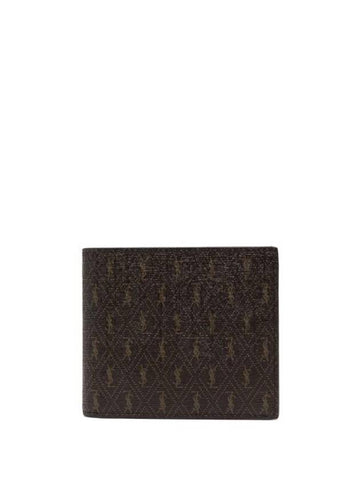 Men’s Monogram Canvas and Smooth Leather Half Wallet Chestnut - SAINT LAURENT - BALAAN 1