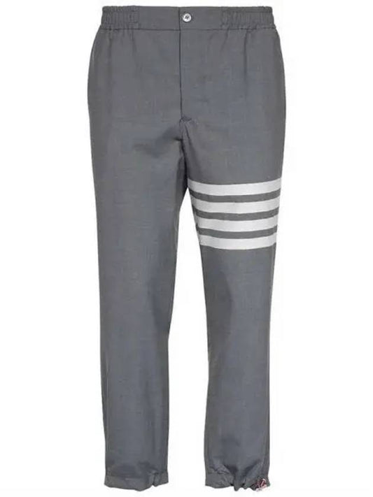 Plain Weave 4-Bar Elastic Waist Track Pants Grey - THOM BROWNE - BALAAN 2