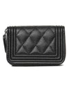 Boy Vintage Silver Hardware Quilted Caviar Zipper Card Wallet Black - CHANEL - BALAAN 5