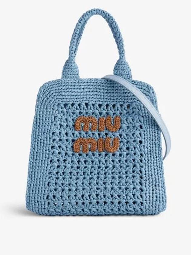 Raffia Crochet Handbag Shoulder Bag Blue - MIU MIU - BALAAN 4