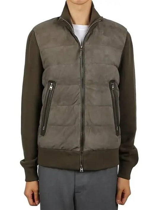Down Suede Front Zip Though Jacket Dark Olive - TOM FORD - BALAAN 2