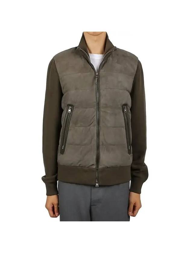 Down Suede Front Zip Though Jacket Dark Olive - TOM FORD - BALAAN 1