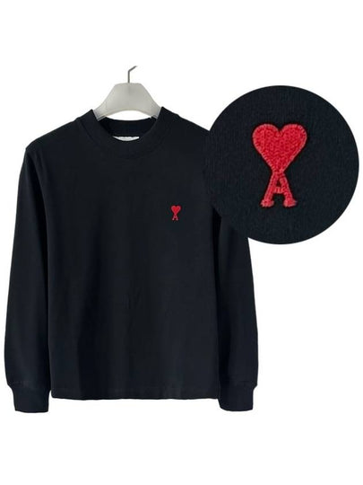 Small Heart Logo Long Sleeve T-Shirt Black - AMI - BALAAN 2