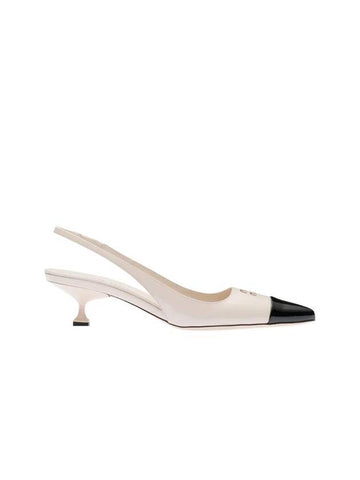 Logo Patent Leather Slingback Heels Opal Black - MIU MIU - BALAAN 1