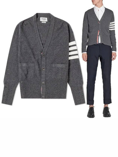 Men's Diagonal Classic Cashmere Cardigan Mid Grey - THOM BROWNE - BALAAN 2