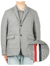 Men's Gray Center Bag Striped Voile Wool Padded Jacket - THOM BROWNE - BALAAN.