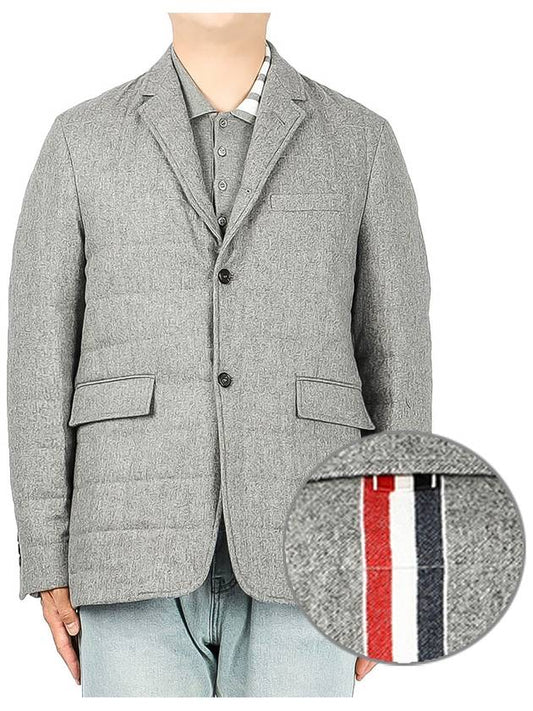 Men's Gray Center Bag Striped Voile Wool Padded Jacket - THOM BROWNE - BALAAN.