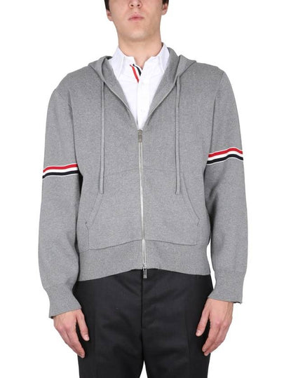 Cotton Milano Armband Zip Up Hoodie Light Grey - THOM BROWNE - BALAAN 2