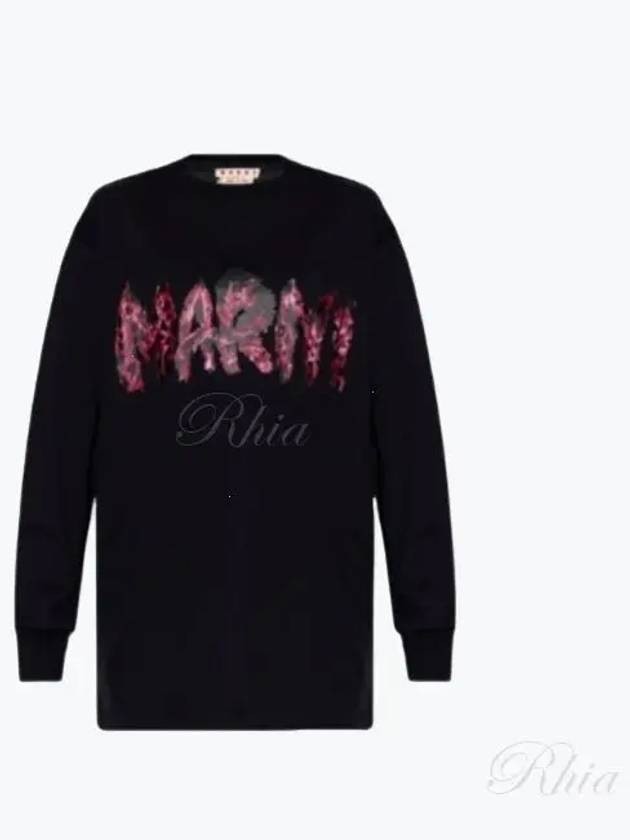 Logo Print Cotton Long Sleeve T-Shirt Black - MARNI - BALAAN 2