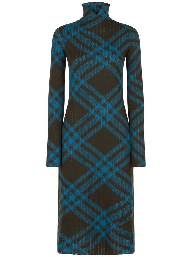 Check Turtleneck Wool Blend Midi Dress Green Blue - BURBERRY - BALAAN 2