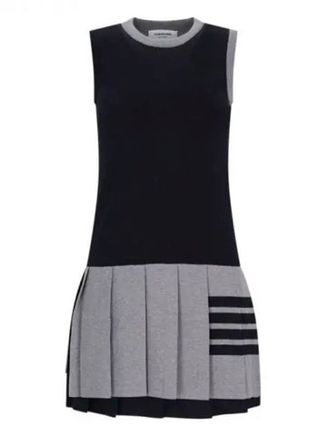 Diagonal bar pleated cotton dress - THOM BROWNE - BALAAN 1