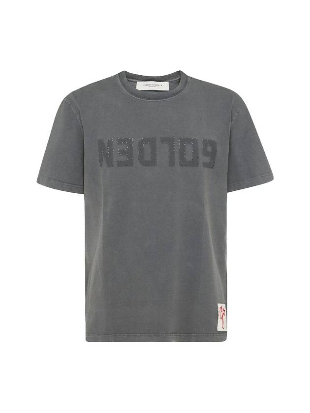 Golden Lettering Cotton Short Sleeve T-Shirt Grey - GOLDEN GOOSE - BALAAN 1