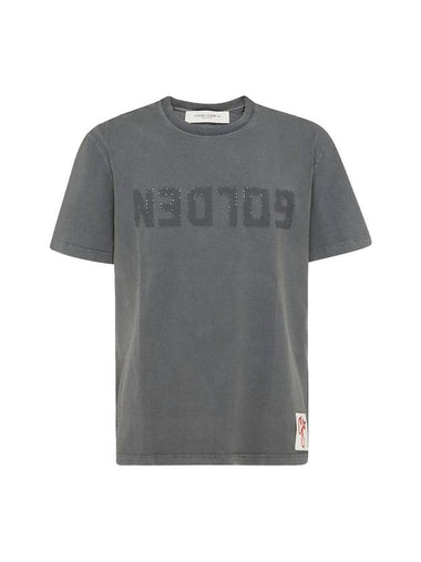 Golden Lettering Cotton Short Sleeve T-Shirt Grey - GOLDEN GOOSE - BALAAN 1