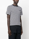 Striped Linen Short Sleeve T-Shirt White Navy - THOM BROWNE - BALAAN 5