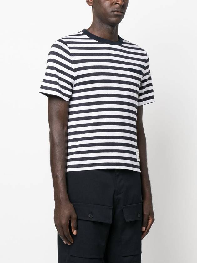 Striped Linen Short Sleeve T-Shirt White Navy - THOM BROWNE - BALAAN 5