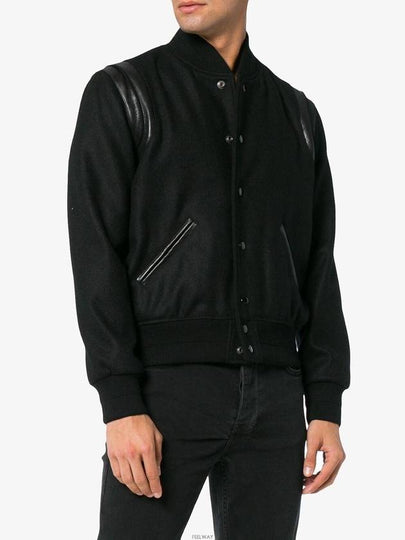 Men's Teddy Light Wool Stadium Bomber Jacket Black - SAINT LAURENT - BALAAN 2