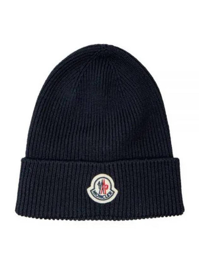 Logo Patch Wool Beanie Navy - MONCLER - BALAAN 2