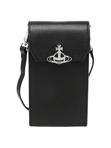 Silver Logo Grained Leather Phone Cross Bag Black - VIVIENNE WESTWOOD - BALAAN 1