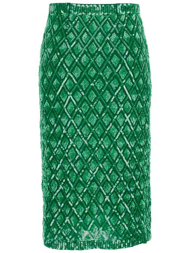 Green Skirt With All-Over Applied Sequins And Geometric Motif In Tech Fabric Woman - P.A.R.O.S.H. - BALAAN 2