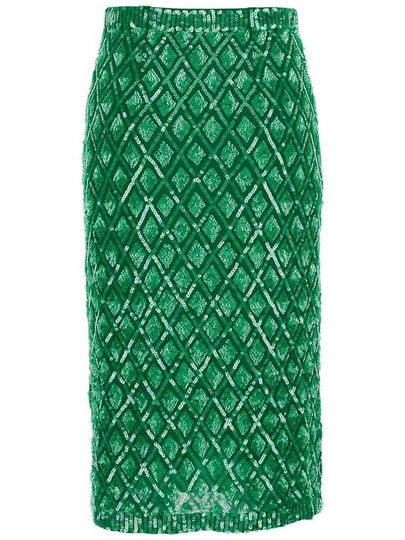 Green Skirt With All-Over Applied Sequins And Geometric Motif In Tech Fabric Woman - P.A.R.O.S.H. - BALAAN 2