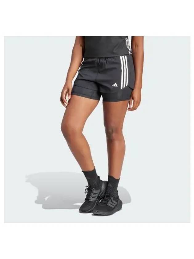 WoMen's Own The Run 3 Stripes 2 in 1 Shorts Black - ADIDAS - BALAAN 2