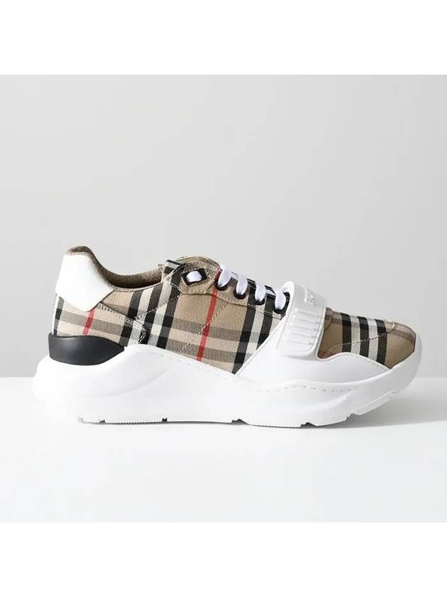 Vintage Check And Leather Sneakers White Archive Beige - BURBERRY - BALAAN 3