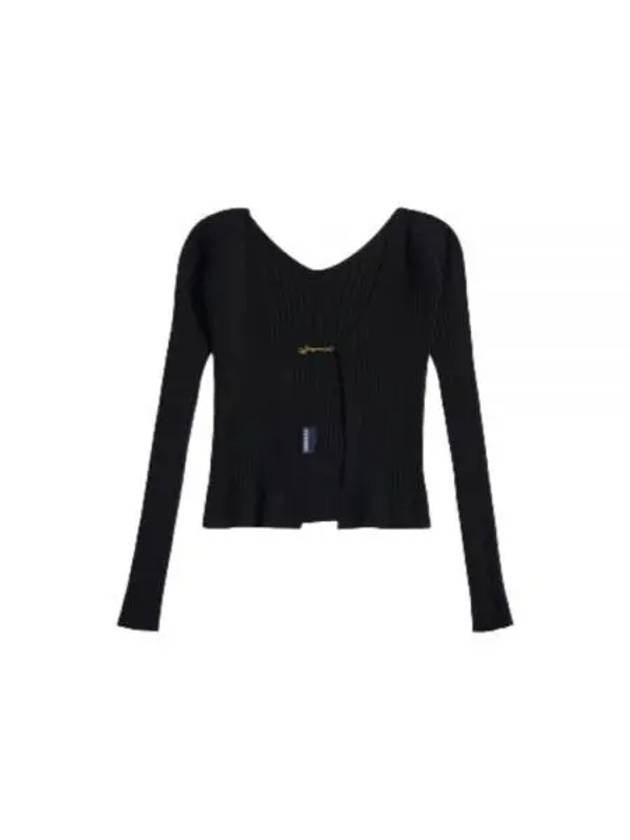 La Maille Pralu Longue Micro Charm Logo Cardigan Black - JACQUEMUS - BALAAN 2