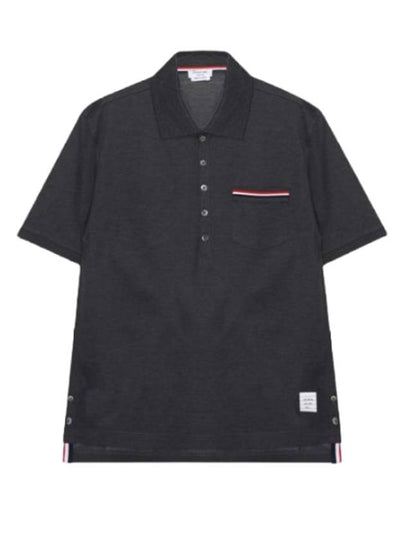 Men's Three Stripes Pocket Mercerized Short Sleeve Polo Shirt Dark Grey - THOM BROWNE - BALAAN 2