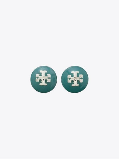 Logo Resin Stud Earrings Silver Soft Blue - TORY BURCH - BALAAN 2