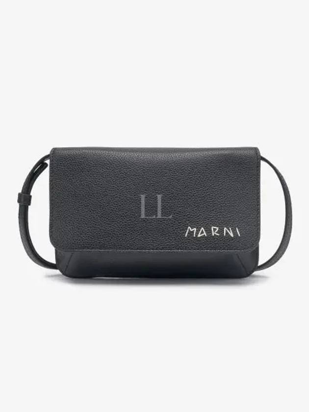 Embroidered Logo Leather Cross Bag Black - MARNI - BALAAN 2