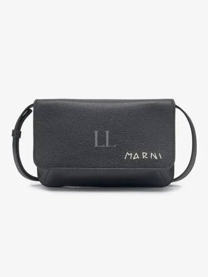 Embroidered Logo Leather Cross Bag Black - MARNI - BALAAN 2