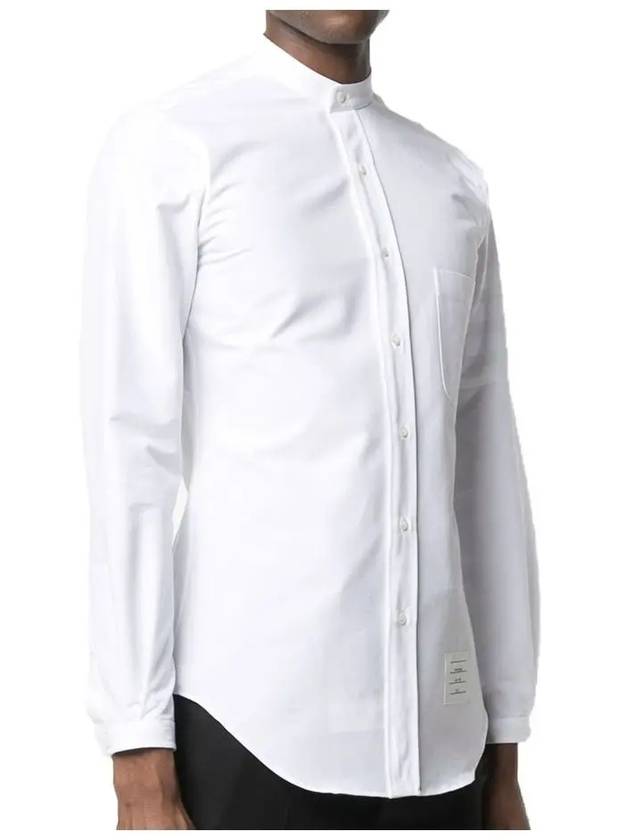 Three Stripes Tab China Collar Oxford Long Sleeve Shirt White - THOM BROWNE - BALAAN 3