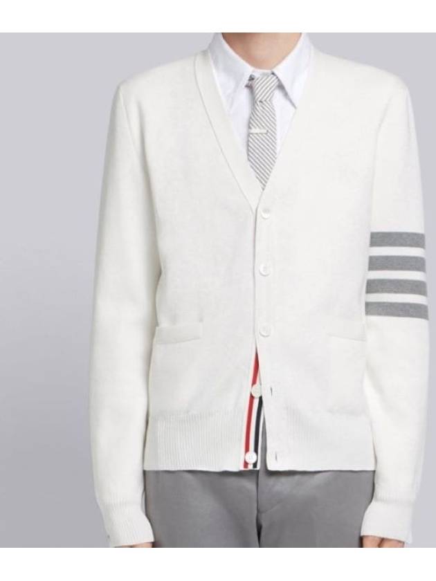 Milano Stitch 4 Bar Cardigan White - THOM BROWNE - BALAAN 3