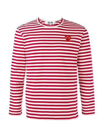 Women's Red Heart Wappen Stripe Long Sleeve T-Shirt Red - COMME DES GARCONS - BALAAN 1