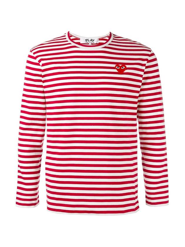 Women's Red Heart Wappen Stripe Long Sleeve T-Shirt Red - COMME DES GARCONS - BALAAN 1