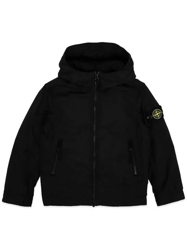 Kids Crinkle Reps Nylon Garment Dyed Zip Up Hoodie Black - STONE ISLAND - BALAAN 4