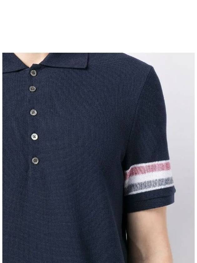 Men's RWB Stripe Cotton Polo Shirt Navy - THOM BROWNE - BALAAN 6