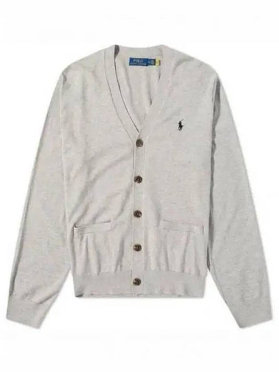 V-Neck Embroidery Logo Cardigan Grey - POLO RALPH LAUREN - BALAAN 2