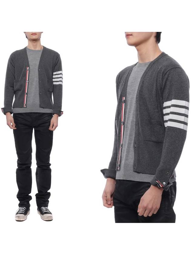 Men's Diagonal Classic Cashmere Cardigan Mid Grey - THOM BROWNE - BALAAN 3