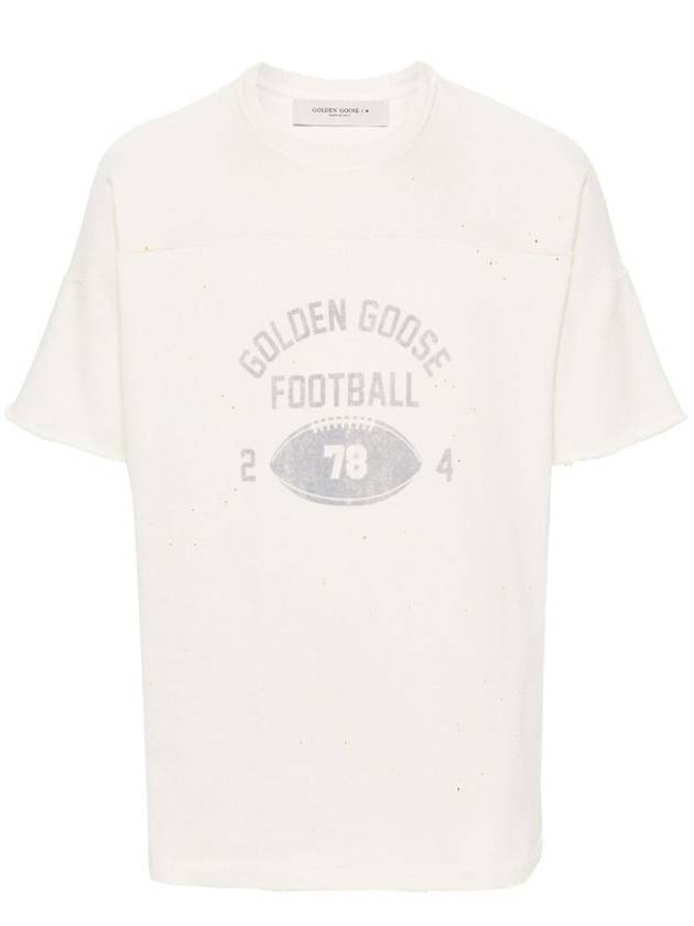 Raw Edge On The Front Cotton Short Sleeve T-Shirt Aged White - GOLDEN GOOSE - BALAAN 2