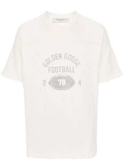 Raw Edge On The Front Cotton Short Sleeve T-Shirt Aged White - GOLDEN GOOSE - BALAAN 2