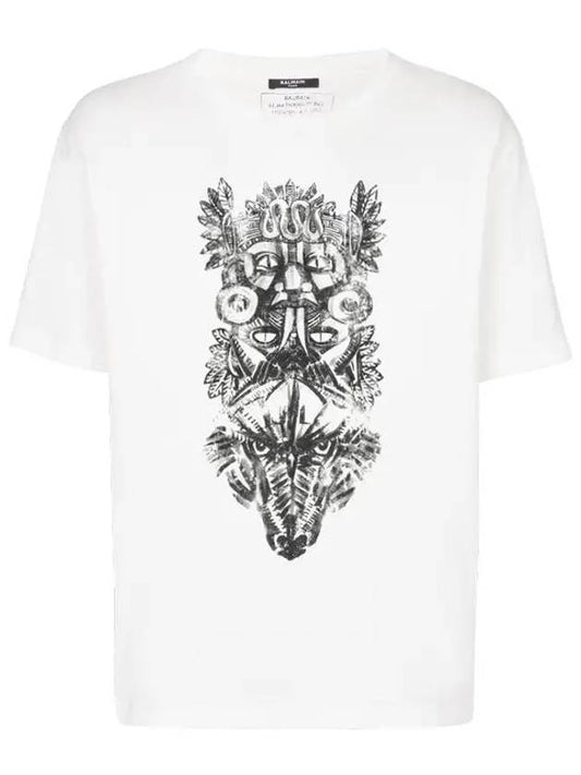 Totem Print Short Sleeve T-Shirt White - BALMAIN - BALAAN 2