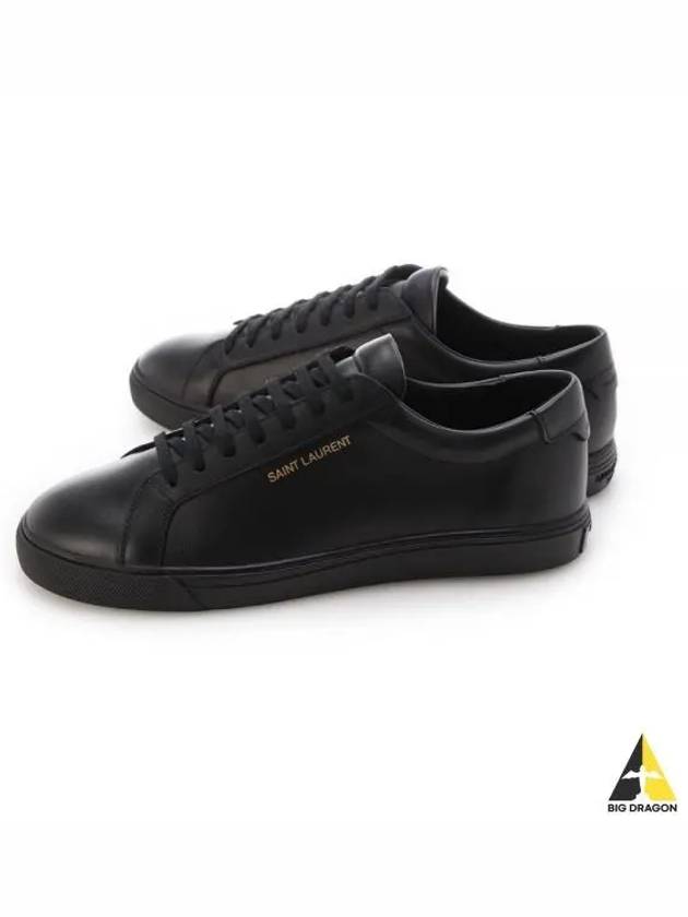 Andy Embossed Logo Leather Low Top Sneakers Black - SAINT LAURENT - BALAAN 2