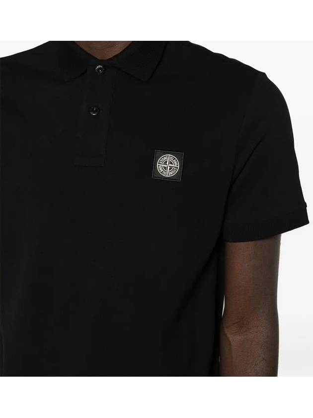 Pique Stretch Cotton Short Sleeve Polo Shirt Black - STONE ISLAND - BALAAN 6