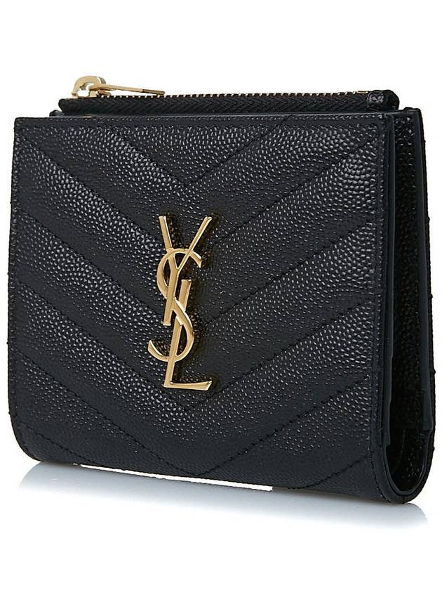 Cassandre Matelasse Grain De Poudre Embossed Leather Half Wallet Black - SAINT LAURENT - BALAAN 3