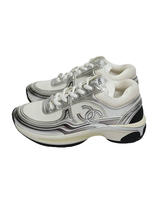 Fabric Laminated Low Top Sneakers Silver - CHANEL - BALAAN 3