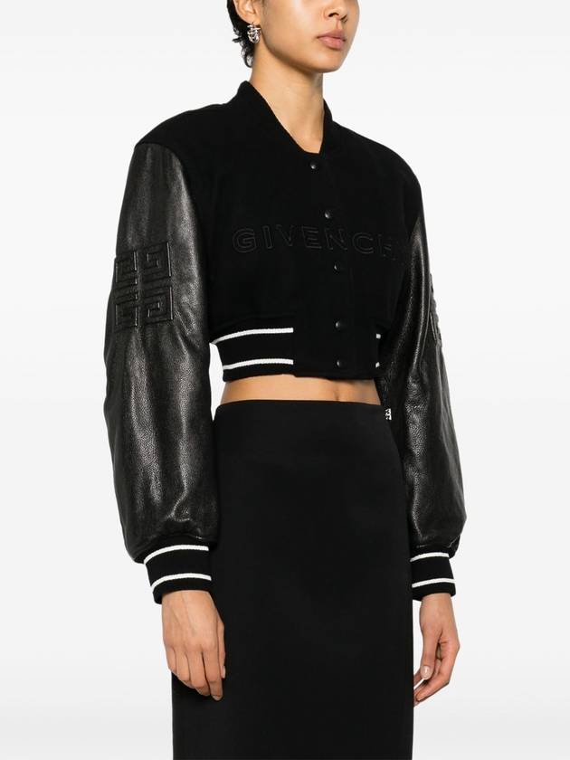 Embossed 4G Emblem Cropped Varsity Bomber Jacket Black - GIVENCHY - BALAAN 4