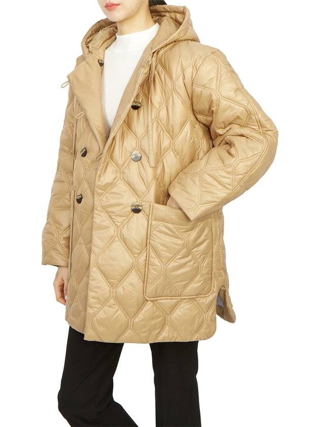 Shiny Quilt Hooded Jacket Beige - GANNI - BALAAN 7