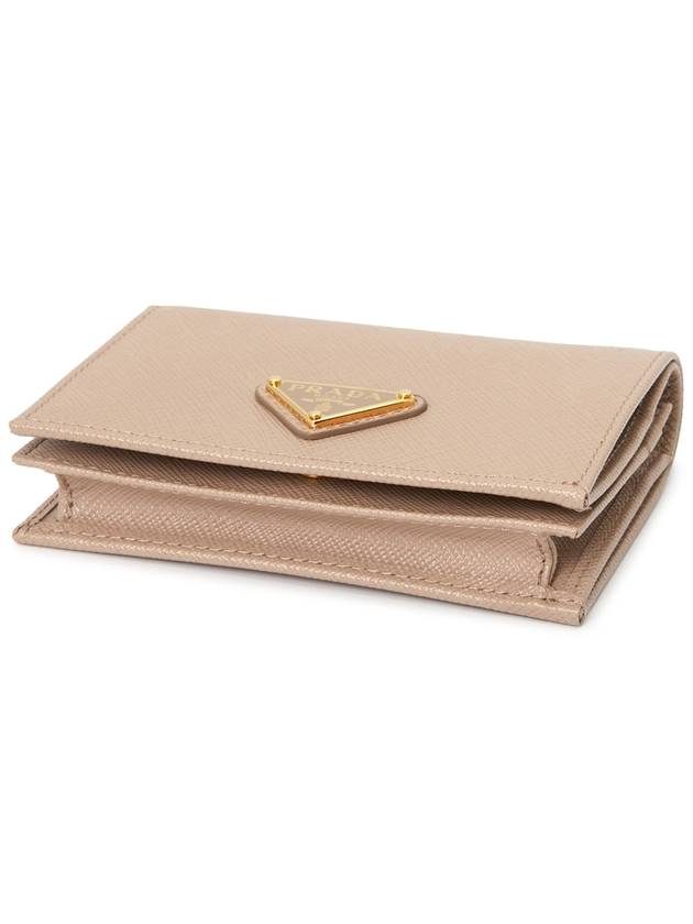 Small Saffiano Leather Half Wallet Beige - PRADA - BALAAN 4